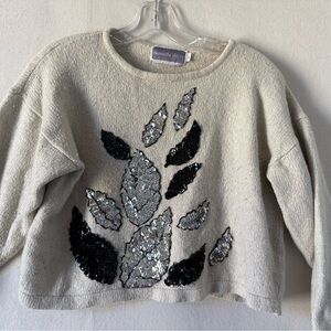 Samantha Starr Vintage 80’s Cream Sweater with Sequin Leaf Pattern